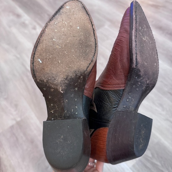 Tony Lama Snake Skin Reptile Cowgirl Boots Brown Black Western Scallop Cowboy 7 - Picture 7 of 9